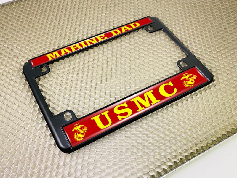 USMC Marine Dad with EGA Logo - Motorcycle Metal License Plate Frame